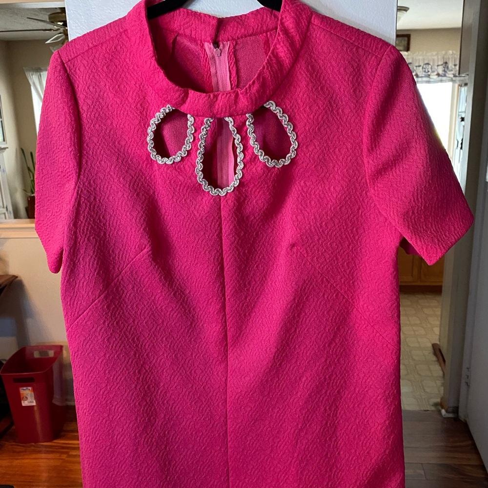 Hot Pink Glittery Collar Mini Dress